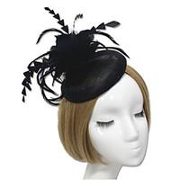 ladys linen feather fascinator hat headband for wedding party hairpins