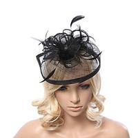 Lady\'s Linen Feather Fascinator Hat Headband for Wedding Party