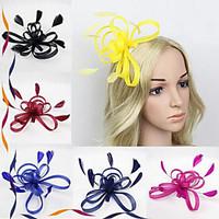 ladys linen feather fascinator hat headband for wedding party hair com ...