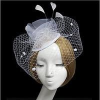 Lady\'s Linen Feather Hat Headband for Wedding Party