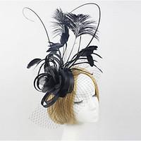 Lady\'s Linen Feather Hat Headband for Wedding Party