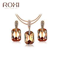 ladys gold crystal jewelry set include necklace earrings for gift