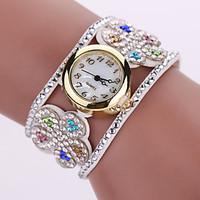 ladys flower leather band analog quartz bracelet wrist watch for party