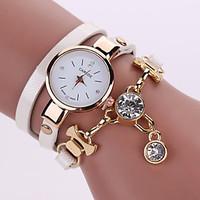 Lady\'s Flower Leather Band Analog Quartz Bracelet Wrist Watch for Party