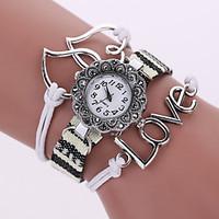 ladys flower leather band analog quartz bracelet wrist watch for party