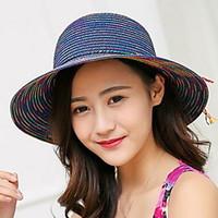 Lady Summer Straw Sun Bohemian Rainbow Striped Bow Fisherman Couple Beach Cap