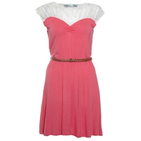 Lace Insert Dress With Plait Belt