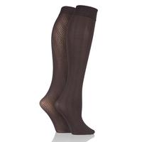 Ladies 2 Pair Charnos Chevron and Diamond Design Opaque Knee Highs