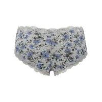 Ladies mid rise cotton rich lace trim floral print boxer briefs single pair - Grey Marl