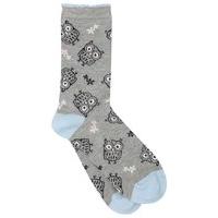 ladies owl pattern cotton rich ankle socks grey marl