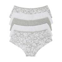 Ladies 100% cotton plain and floral print bow detail comfort boxer briefs - 5 pack - Grey Marl