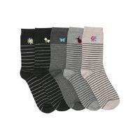 ladies stripe and embroidery socks pack of five pairs multicolour