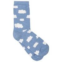Ladies Fun Cloud Pattern Eyelash Knit Everyday Ankle Socks - one pair - Pale Blue