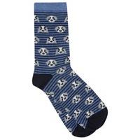 Ladies Cotton Rich Dog and Stripe Print Everyday Ankle Socks - One pair - Light Blue