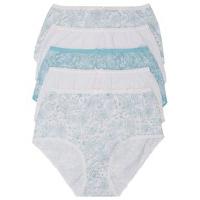 Ladies soft cotton blend full coverage plain and sketchy floral print briefs - 5 pack - Blue