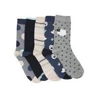 Ladies Cotton Rich Mixed Sheep Stripe And Spot Pattern Everyday Ankle Socks - 5 Pack - Multicolour