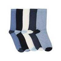 Ladies Cotton Rich Blue Contrasting Heel and Toe Design Ankle Socks 5 Pack - Multicolour