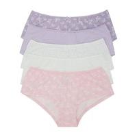 Ladies soft cotton blend plain and butterfly print everyday boxer briefs - 5 pack - Lavender