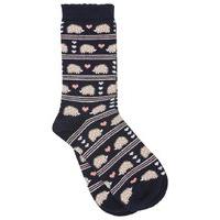 Ladies Hedgehog Loveheart Pattern Casual Ankle Socks - Navy