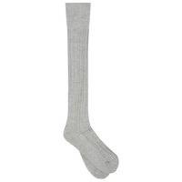 Ladies cotton rich long knee high cable knit cosy boot socks - Grey