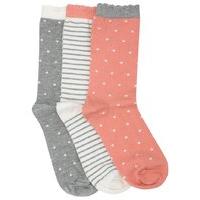 Ladies cotton rich spot and stripe pattern scallop trim ankle socks - Multicolour