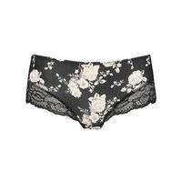 Ladies floral print microfibre brazilian style low rise briefs with lace trim - 1 pair - Black