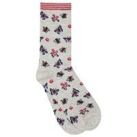 ladies butterfly and bee cotton rich ankle socks oatmeal