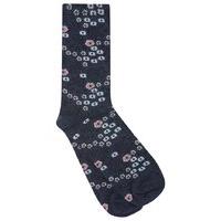 Ladies ditsy floral pattern print cotton blend ankle socks - Blue