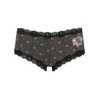 Ladies lace trim starburst floral design cotton blend boxer briefs - Black