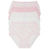 Ladies elasticated pure soft cotton floral print high leg full briefs - 5 pack - Pink