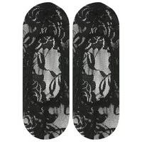 ladies floral lace pattern elasticated hem sheer footlet socks black