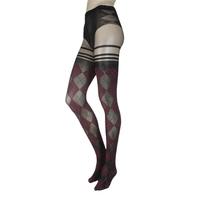 Ladies 1 Pair Trasparenze Menfi Large Argyle Mock Hold Up Tights