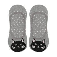 Ladies Cat Footlet Socks No Show Cotton Rich Footsie Socks - Green Marl