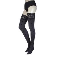 ladies 1 pair oroblu adrienne large spot opaque lace top hold ups