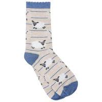 Ladies cotton blend striped sheep pattern printed eyelash knit ankle socks - Oatmeal