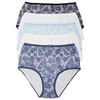 Ladies Everyday Assorted Lace Print Classic High Leg Brief Multipack 5 Pairs - Blue