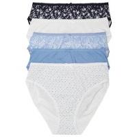 Ladies pure cotton stretch comfort Floral print high leg everyday briefs - 5 pack - Blue