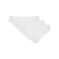 Ladies cotton stretch pretty bow no vpl floral feminine lace thong - 3 pack - White