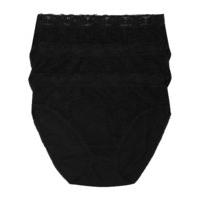 Ladies cotton stretch elasticated High leg lace brief - 3 pack - Black