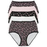 Ladies 100% Cotton Plain and floral rose Print Bow Detail Full Briefs - 5 Pack - Black