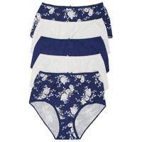 ladies 100 cotton plain and floral print bow detail full briefs 5 pack ...