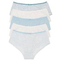 Ladies 100% Cotton Plain Spot and Floral Print Bow Detail Full Boxer Briefs - 5 Pack - Light Teal
