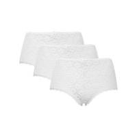 Ladies soft cotton comfort corded floral lace high waist full briefs - 3 pack - White