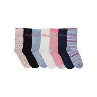 Ladies assorted spot stripe plain days of the week design scalloped edge ankle socks seven pack - Multicolour