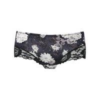 Ladies soft stretch low rise full back Floral print lace trim brazilian briefs - Navy