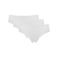 Ladies lingerie plain lace trim microfibre stretch high leg briefs - 3 pack - White
