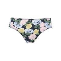 Ladies full coverage floral print diamnte charm microfibre stretch midi brief - Navy