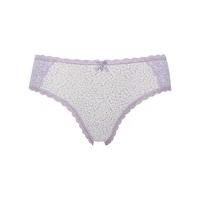 Ladies full coverage Lace trim love heart print microfibre stretch midi brief - Lavender