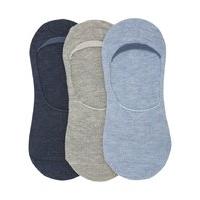 Ladies Invisible low cut cotton rich trainer socks three pair pack footlet socks - Blue Marl