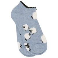 Ladies Sheep Low Cut Trainer Sock With Fluffy Sheep Design - Blue